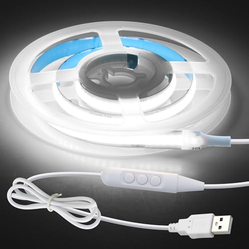 Aclorol 5V COB LED Streifen USB LED Strip 50CM Dimmbar TV LED Hintergrundbeleuchtung Ultrahell Kaltweiß 6000K Flexible Lichtleiste 320 LEDs/M CRI85 für Schränke Schlafzimmer unter Küchenschränken