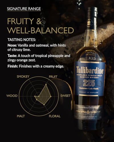 Tullibardine 225 Sauternes Cask Finish | Highland Single Malt Scotch Whisky | 70Cl | 43% Abv | Fruity & Delicately Balanced | Tropical Fruits | Zesty Citrus | Sweet Spice | Scotch Whisky With Gift Box - 3