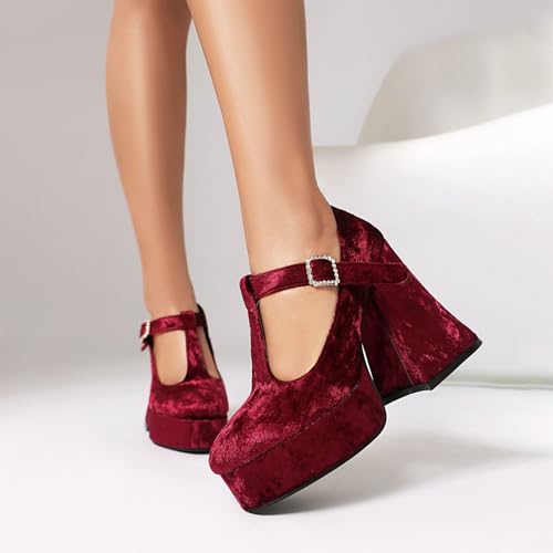 Image of KOKOMOMO Womens Lace Flower Heels Goth Platform Shoes Chunky High Heel Mary Janes Gothic Shoe