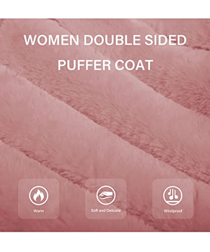 Bellivera Women Double Sided Faux Fur Jacket With Fur Collar, The Puffer Coat Worn On Both Sides 19225 Pink S #TOP4