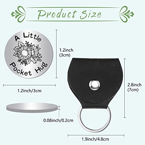 CREATCABIN Sunflower Pocket Hug Token True Friends Keepsake Stainless Steel Double Sided Think of You Gifts with PU Leather Keychain for Friends Birthdays Friendship Long Distance Gifts 1.2 x 1.2 Inch - Image 2
