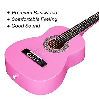 ADM Guitare de concert junior 1/4 pour débutant avec accordeur à clip, étui, sangle, cordes et médiators supplémentaires Rose - Les Beatles, Paul McCartney, John Lennon, RIngo Starr, George Harrison ADM Guitare de concert junior 1/4 pour débutant avec accordeur à clip, étui, sangle, cordes et médiators supplémentaires Rose – Image 2