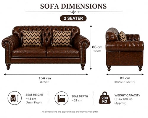 Image of Luxury Sofa Set Luxury Chesterfield Sofa in for Home Living Room & Office (Highback 2 Seater Brown)