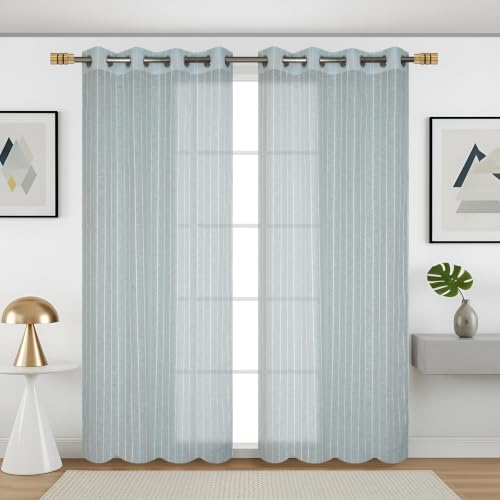 Image of Exporthub Sheer Linen Cotton Curtains for Long Door 9 Feet Set of 1 Pc, Aqua Blue - Light Filtering Breathable Fabric Drapes for Living Room & Bedroom (EHSPR057 94 1)