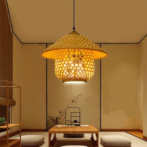 Suspension rotin et bambou 62cm lustre rétro pour salon