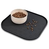 Quadratische Napfunterlage für Hund Katzen, hundenapf unterlage fressnapf Hund Futtermatten aus Silikon wasserdichte rutschfeste Fressnapf mit Rand (Schwarz, 28 x 28 cm)