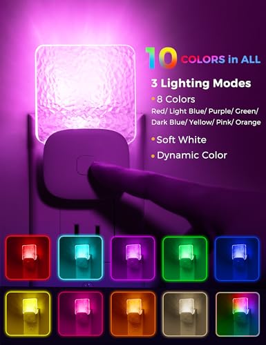 Image of L LOHAS LED Night Light Plug into Wall, 8-Color Changing+Soft White 3000K, Dusk to Dawn Sensor, 3 Lighting Modes, Nursery Night Light for Kids, Bedroom, Hallway, Room Decor