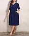 Women's Summer Casual Dress Plus Size Navy Blue Work Midi Shirt Button Down Half Sleeve Pockets Sundress