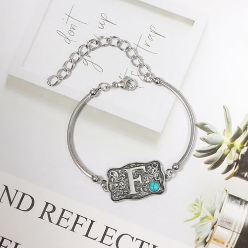 Image of Belt Buckle Bracelet Initial Letter A-Z Bracelets Western Cow Tag Bracelet Belt Buckle Necklace Western Style Initial Letter Pendant Necklace
