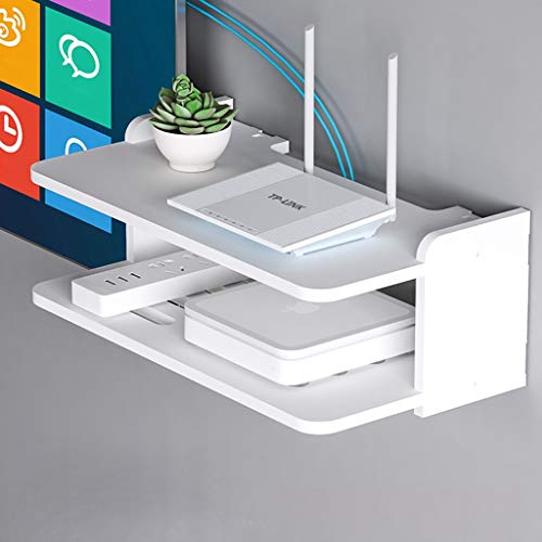 YANQING Moderne Wandmontierte Medienkonsole mit 2 Ebenen, schwebendes TV-Regal, schwebendes Regal für TV-Komponenten, schnelle Wärmeableitung, multifunktionales Lagerregal, weiß … Cover