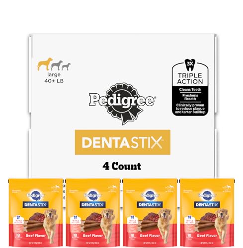 Image of Pedigree Dentastix Dog Dental Treats, Large Breed Dog Treats, Beef Flavor, (4) 18ct Bags (72 Treats Total)