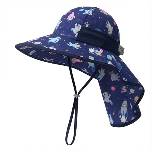 Image of icolor Kids Sun Hat UPF50+ Sun Protection Bucket Hat Toddler Summer Beach Play Hats with Neck Flap for Girl Boy Ages 3~10