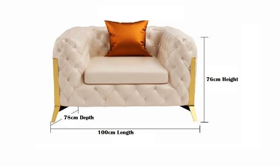 Image of Modern Classic 5 Seater Velvet Button Tufted 3+1+1Footrest Chesterfield Sofa for Living Room and Office (Pillows Not Included) (Off White)