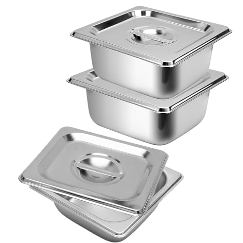 KQDRAVINE 2 Stück Gn Behälter 1/6 Gastronormbehälter 17 5 X 16 2 X 6.5 cm Edelstahlbehälter mit Deckel Zutatenbehälter Edelstahl Panierschalen Gastro Behälter für Restaurant Buffet Party