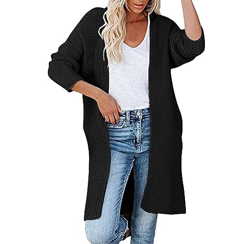 Image of Women's Autumn and Winter Jacket Long Sleeve Coat Solid Color Knitted Open Front Jacket Coats for Women Trendy