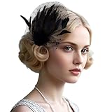 Fumwase 1920s Feather Headpiece Flapper Headband Great Hair Clip 20s Fascinator Hair Accessories for Women (US, Alpha, One Size, Black)