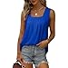 RODYETQQ Tank Tops for Women Pleated Square Neck Sleeveless Tops Curved Hem Flowy Cami Shirt Summer Camisole Casual Tees Tunics Loose Fit Beach Vacation Outfits(A11 Blues,Small)