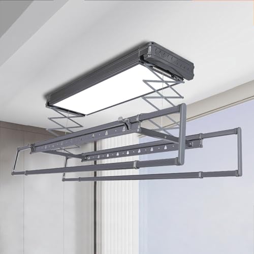 OLSKFUH Ceiling Clothes Dryer Aluminium and Steel Electric Clothes Dryer with Remote Control,C, Ceiling Clothes Drying Rack Electrical Lift Clothes Airer with Remote Control Ceil,D