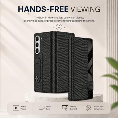 Image of TechTrendz Case for Samsung Galaxy Z Fold 8 Ultra Stand Case with Pen Slot, Flip Electroplated Shockproof Glass Hybrid Leather Flip Cover for Z Fold 8 Ultra Back Cover (Carban Black)