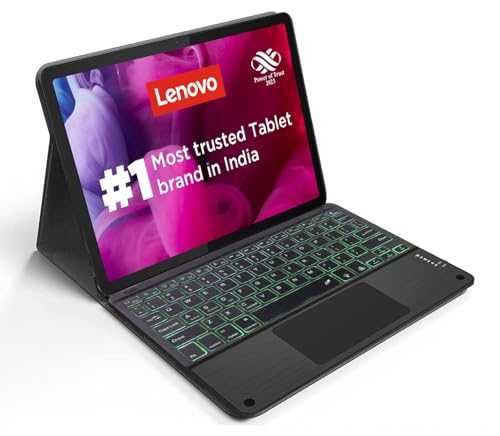 Image of HOM Tri Fold 7-Colour Backlight Detachable Wireless Bluetooth Keyboard with Trackpad /Touchpad Tablet Cover Case for Lenovo Tab M11 Tablet 11-inch