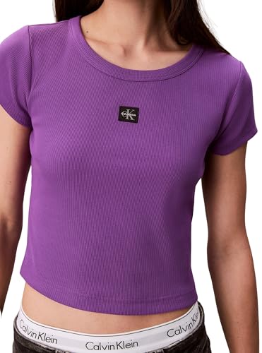 Calvin Klein Damen T-Shirt Kurzarm Woven Rib Baby Tee Cropped, Violett (Smokey Shadow), S – Ansicht 3