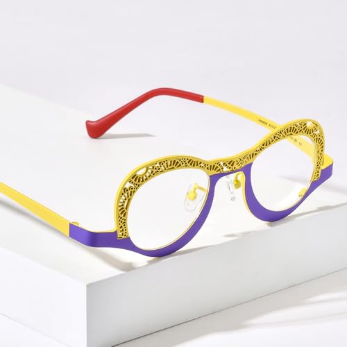 Image of FONEX Colorful Pure Titanium Glasses Frame Women Retro Round Eyeglasses