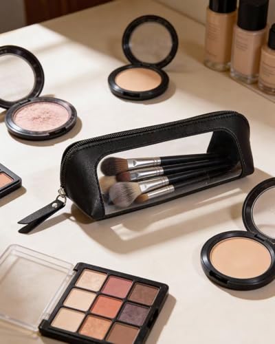 Image of LETGO 2Pack Clear Makeup Bags, Portable Clear Makeup Brushes Bag Case Travel Car Accessories Essentials,Slim Makeup Pouch for Purse for Women (2Pack-Black Set)