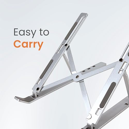 Image of JUST CORSECA Solitude X12 Ergonomic Laptop Stand | Foldable & Portable Design | Promotes Better Posture | Compatible with All Laptops | with Fabric Pouch | Tabletop Riser Fits Upto 17 Inch (Sliver)
