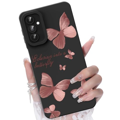 CASBST for Samsung Galaxy A13 5G/A04S Phone Case, Fashion Flower Pattern Design Girls Women Liquid Silicone Cover, Slim Shockproof and Scratch-Resistant Soft Case for Samsung A13 - Butterfly Black
