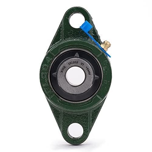 Image of XIKE 2 Pcs UCFL202 Bore 15 mm Pillow Block Flange Mounted Ball Bearings. | Solid Cast Iron Base and Self Aligning Chrome Steel Sealed Bearings