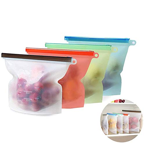 Yompz Bolsas de Silicona, Bolsas Reutilizables de Silicona, Bolsas de Comida, Bolsas a Prueba de Fugas y Sellables para Almacenar Congelación, Calefacción Recipiente hermético(4 x 1L)
