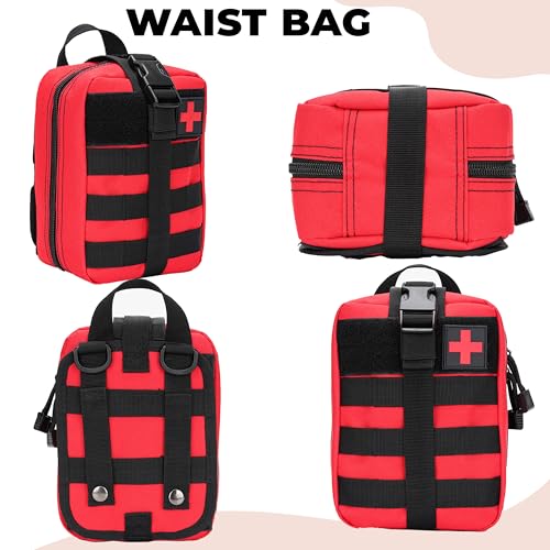 Image of Kraptick Medical MOLLE Pouch | Tactical First Aid Kit Bag | Military Emergency Medical Pouchs | Waterproof & Durable Trauma Kit Pouch | Compact MOLLE Medic Bag for Outdoor, Camping & Survival (Red)