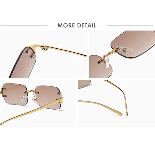 Retro Small Frame Metal Rectangle - Sunglasses for Women Men Vintage Rimless Square Small Eyewear Driving4