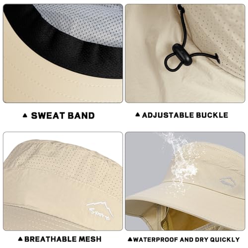 Image of Rosoz Sun Hat for Men Women with Neck Flap,Wide Brim UPF50+ Fishing Hat with Detachable Face Cover Outdoor Sun Protection Hat