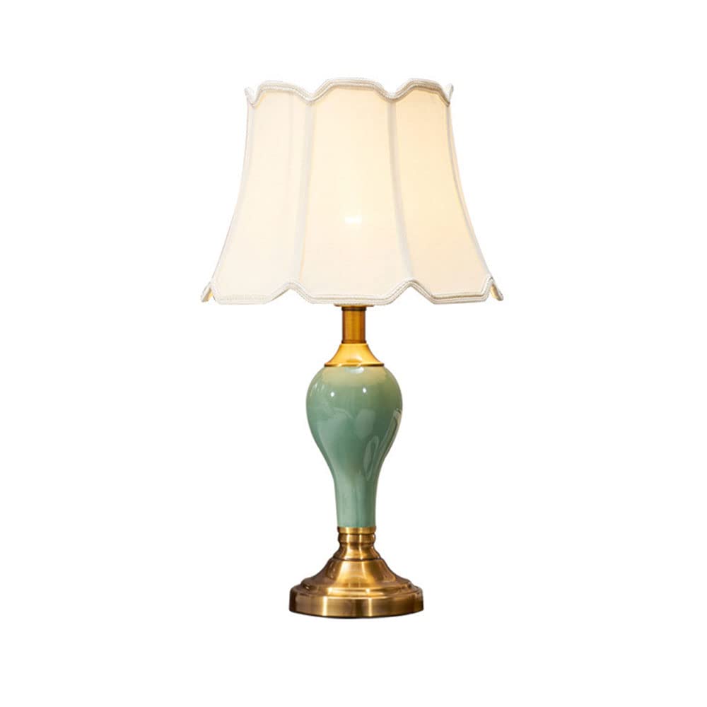 asdchZen Table Lamps For Living Room, Modern Ceramic Bedrooms Lamp For Bedside, Farmhouse Button Switch Nightstand Lamp With Fabric Lamp Shade, E26 Bulbs-E,E