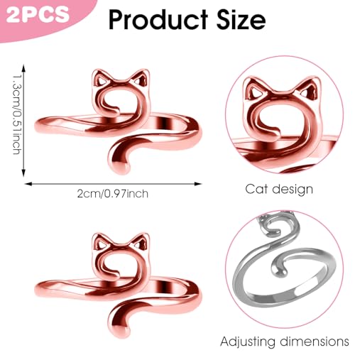 Image of YUXIANLB 2PCS Crochet Rings Tension Rings For Crocheting Cats Kitty Ears Yarn Rings Adjustable Size Knitting Annulus Metal Yarn Guide Finger Holder Rings For DIY Crafts Accessory Cute Crocheting Gifts