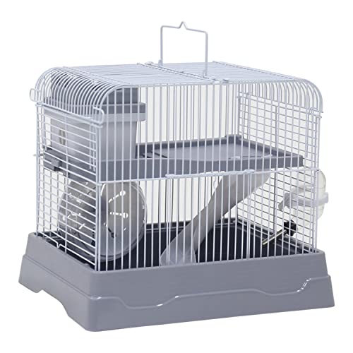 Nobleza- Jaula para hámster (30 * 23 * 25.7) Azul/Rosa/Gris Techo corredizo Abierto con asa Enrollable