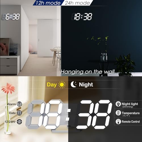 Image of KOSUMOSU Wall Clock 15 inch 3D LED Digital Clock for Bedroom,Large Digital Wall Clock for Living Room Decor,Modern Aesthetic Led Clock with Remote Control