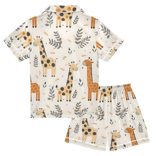 ALAZA Retro Giraffe Leaves Satin Pajamas Set Short Sleeve Button Down Sleepwear Summer Pjs 2 Piece2