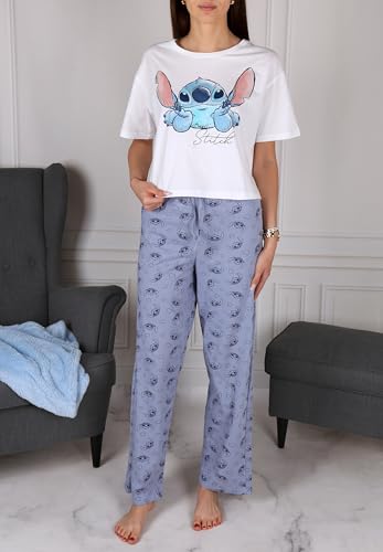 DISNEY Stitch BAWEŁNIANA, dwuczęściowa piżama damska, piżamka z krótkim rękawem, 100% BAWEŁNA (DE/NL/SE/PL, Numeryczny, 40, Regularny, Regularny, Stitch)