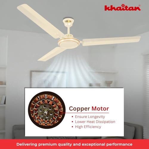 Image of Khaitan ECR - 1200mm Hi-Speed Ceiling Fan | Star Rated Energy Saving | Pure Copper Motor | Ultra-Durable | Silent Performance | Low Power Consumption | 2-Year Warranty | Off White, (Pack of 1)