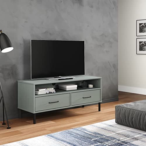 VIHHQGC Grey Solid Pine Wood TV Cabinet with Metal Legs,