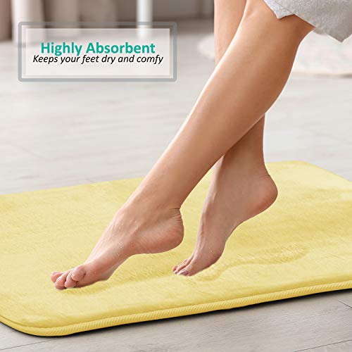 Clara Clark Bathroom Rugs Sets 3 Piece, Velvet Memory Foam Bath Mat - Non-Slip, Machine Washable Bath Rugs - Dries Quickly, Ultra Soft Bath Mats For Bathroom, Yellow Bathroom Rug Set #TOP6