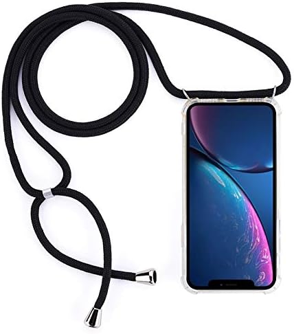 PH-CA-SE Four-Corner Anti-Fall Trasparent TPU Mobile Phone for iPhone 11 Case With Lanyard Fasion Leader (Color : Black)