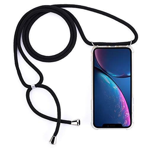 PH-CA-SE Four-Corner Anti-Fall Trasparent TPU Mobile Phone for iPhone 11 Case With Lanyard Fasion Leader (Color : Black)