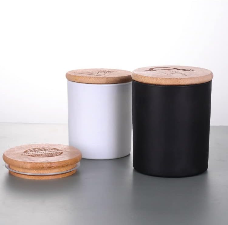 6Set Glass Jar With Bamboo Cover Set Food Storage Canister Mini Oil Storage Tank Glass Kitchen Canisters Spice Jar For Sugar, Candy, Cookie, Rice And Spice (Black)