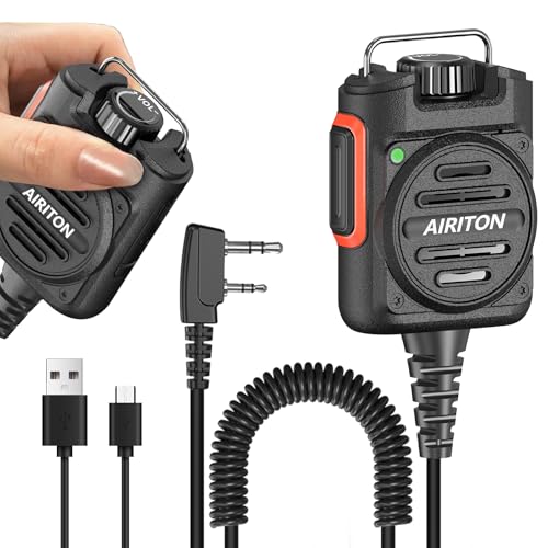 Airiton Radio Mic Microphone Handheld Volume Adjustable Speaker AR-158 Rechargeable Shoulder Mic Ham Radio Accessories for Baofeng UV-5R mini BF-F8HP PRO AR-5RM UV-21R DM-32 (Black)