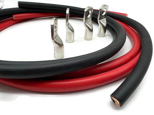 eXODA Batteriekabel 50mm2 4x M10 Kabelschuh jeweils 2m Kabel Rot und Schwarz Set mit 2 Kabeln und 4 Kabelschuhen für Fahrzeugbau und elektrische Anwendungen