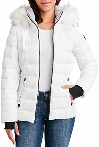 Nautica Women's Puffer Zip Off Hood With Faux Fur Trim Jacket (White,Xl) #TOP1