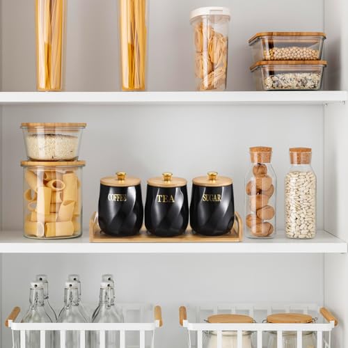 JUXYES Set of 3 Ceramic Canisters Set for Sugar Coffee Tea With Handle Tray, Luxurious Storage Containers Sets with Lids Decorative Storage Pots Black Ceramic Storage Jar for Kitchen Dining Room - Image 9